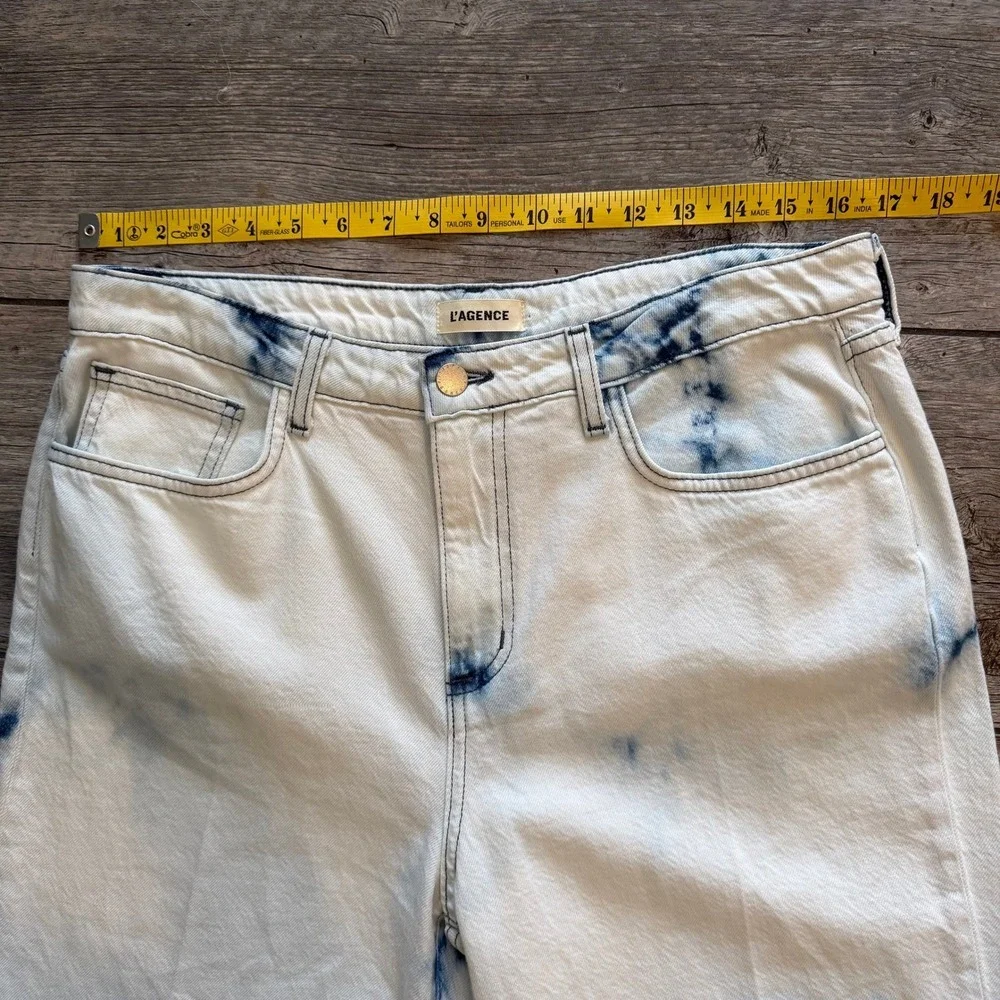 L AGENCE June Ultra High Rise Cropped Jeans Light Wash Tie Dye Size 30 - Picture 9 of 10